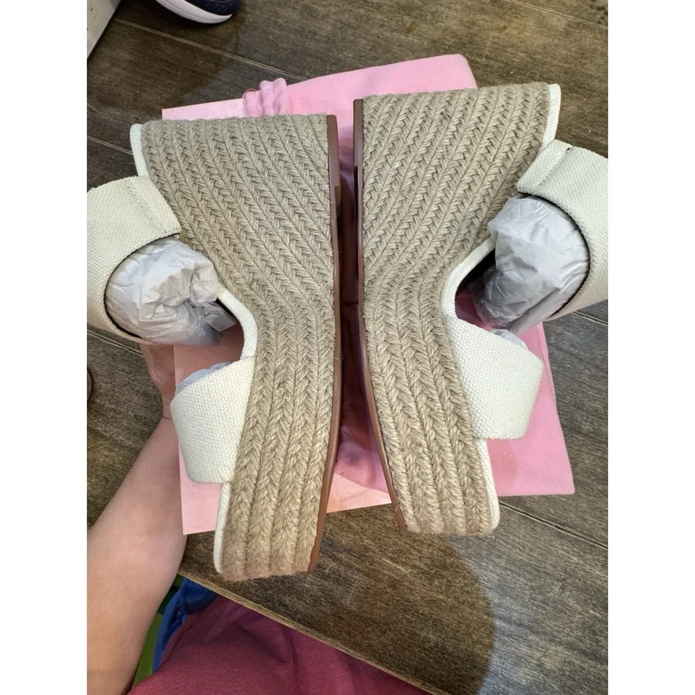 Smash Luna Womens Open Toe Two-Strap Wedge Sandals Size 11 Bone White Espadrille